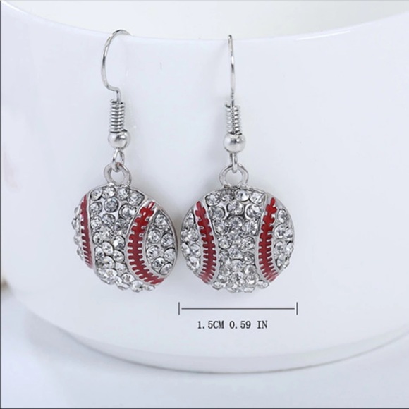 Crystal Rhinestone Baseball Earrings - Picture 3 of 8